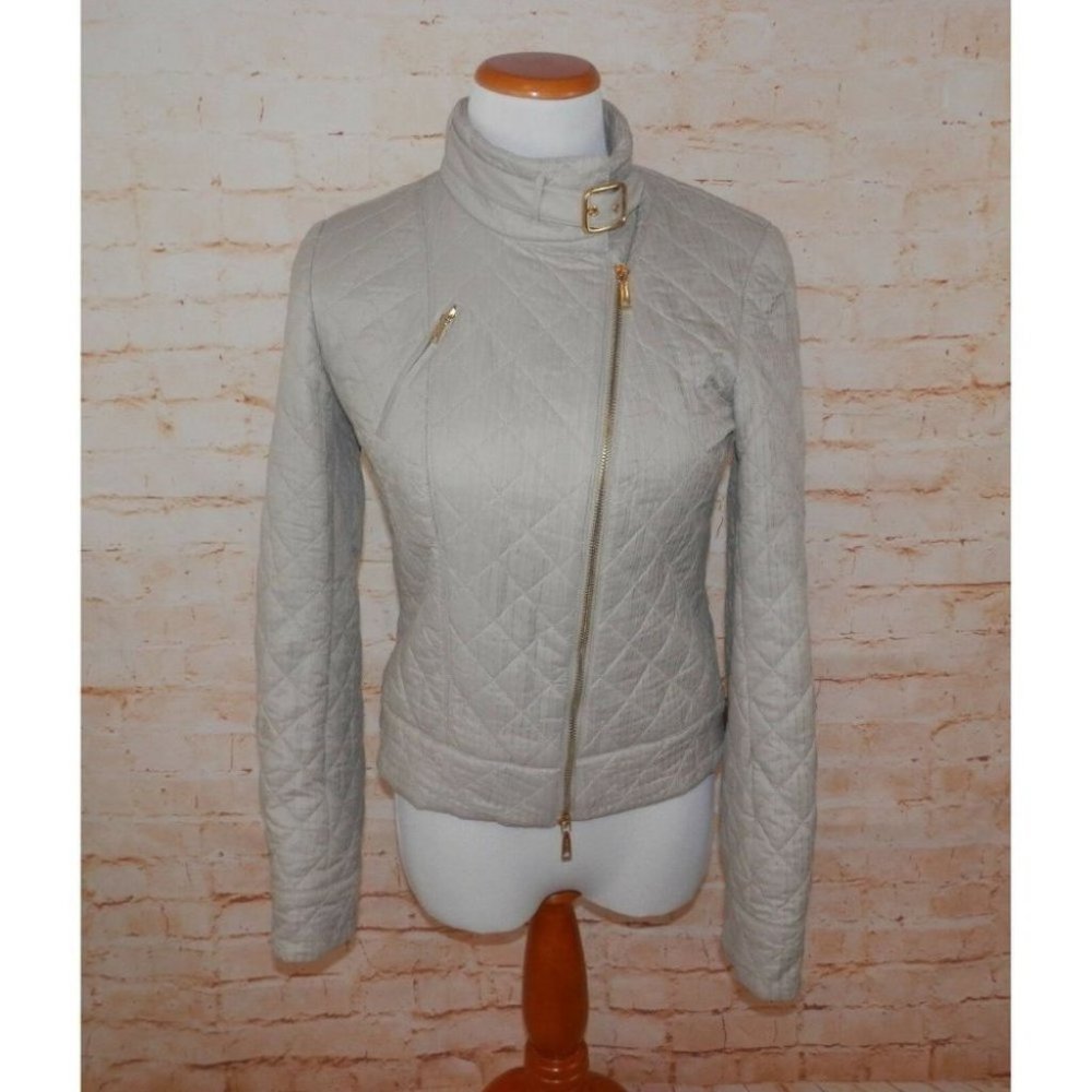 WORTH Women's Size 2 Tan Accordian Lay Stitch Paneled Zip Up Lined Jacket 2604